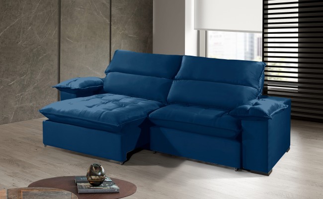 Sofá Retrátil e Reclinável 2.50m ESTILO ESTOFADOS - OSLO com SoftGel D33 Velusoft "Azul"