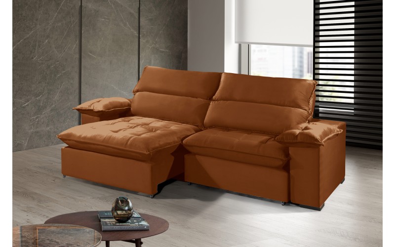 Sofá Retrátil e Reclinável 2.90m ESTILO ESTOFADOS - OSLO com SoftGel D33 Velusoft "Terracota"