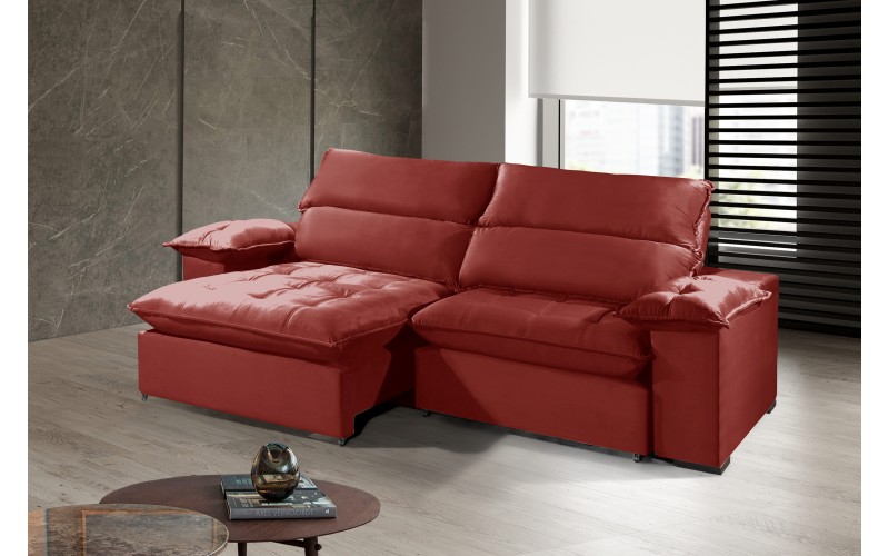 Sofá Retrátil e Reclinável 2.50m ESTILO ESTOFADOS - OSLO com SoftGel D33 Velusoft "Vermelho"