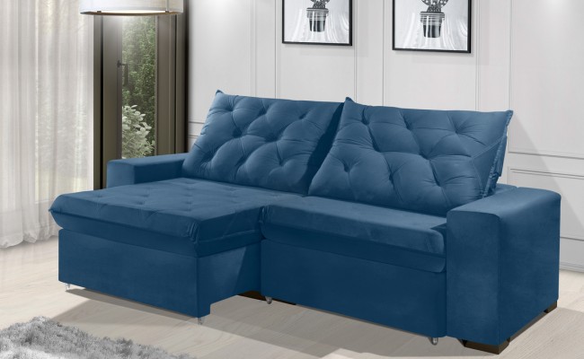 Sofá Retrátil e Reclinável 1,90m ESTILO ESTOFADOS - EUROPA com SoftGel D33 Velupluma "Azul"