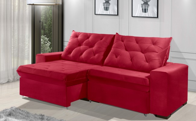 Sofá Retrátil e Reclinável 1,90m ESTILO ESTOFADOS - EUROPA com SoftGel D33 Velupluma "Vermelho"