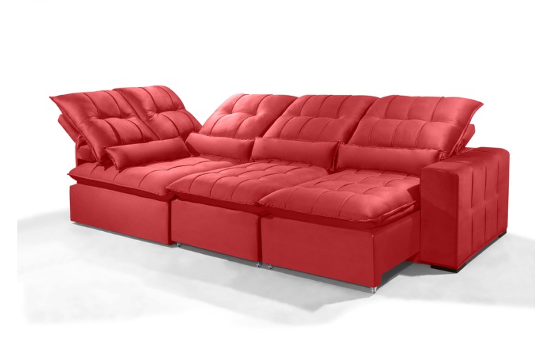 Sofá Retrátil Reclinável ELLOA DE CANTO COM CHAISE 3.85 x 1.80m ESTILO ESTOFADOS - Inca Velusoft COR "VERMELHO"