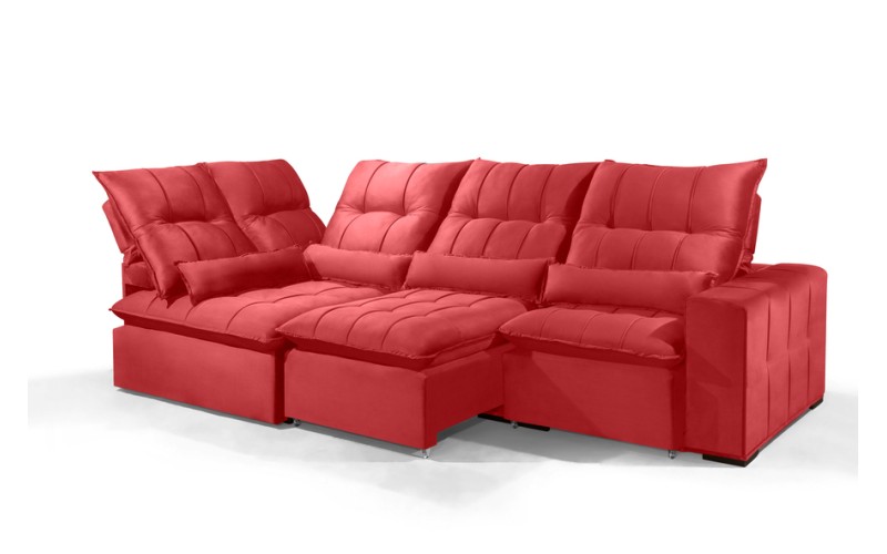 Sofá Retrátil Reclinável ELLOA DE CANTO COM CHAISE 3.85 x 1.80m ESTILO ESTOFADOS - Inca Velusoft COR "VERMELHO"