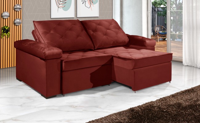 Sofá Retrátil e Reclinável 2.50m ESTILO ESTOFADOS - STAMBULL com SoftGel D33 Velusoft "Vermelho"