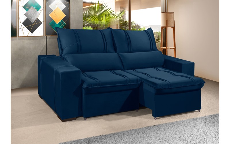 Sofá Retrátil e Reclinável 2.20m ESTILO ESTOFADOS - THOR com SoftGel D33 Velusoft "Azul"